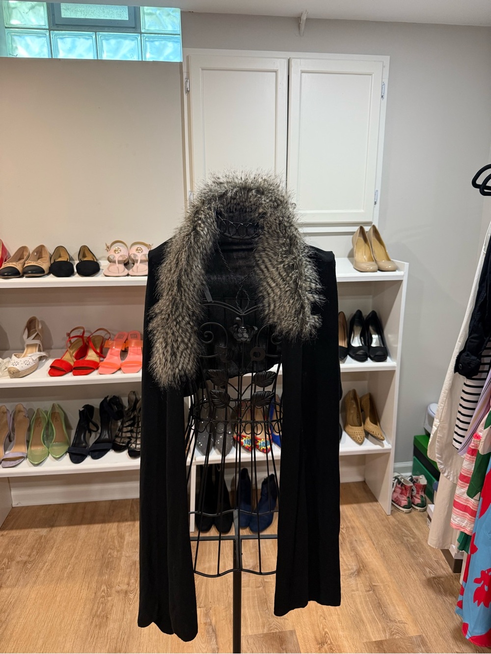 Black Coat with Faux Fur Collar